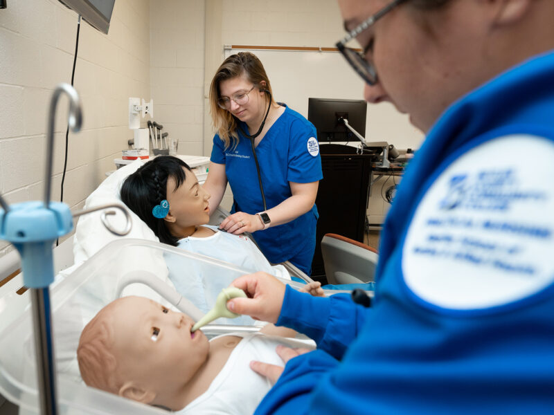 two female nursing students in clinical lab simulation